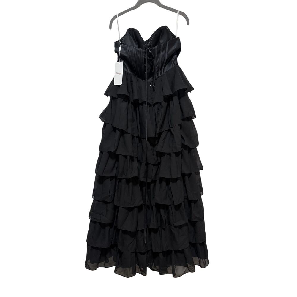 Weinaze Black Strapless Tiered Ruffle Evening Dress - Picture 10 of 11